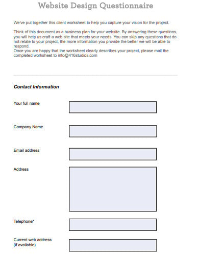 sample website design questionnaire template