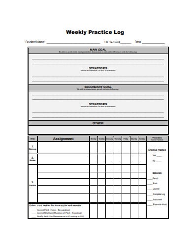 sample weekly practice log example