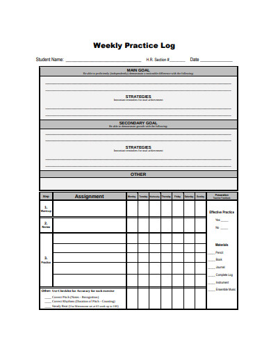 10+ Weekly Practice Log Templates in PDF | DOC