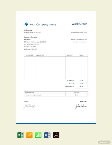 work order excel template