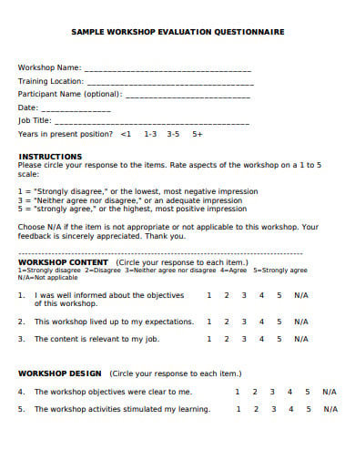 sample workshop evaluation questionnaire