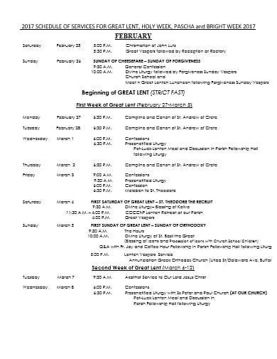 schedule of service church template