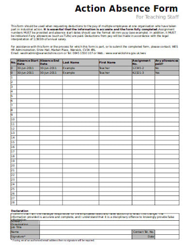 school absence action form template
