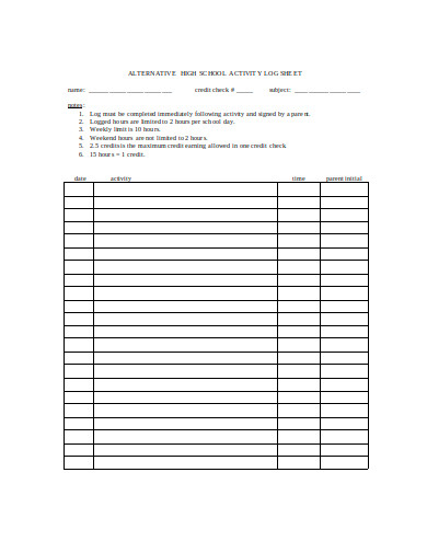 school activity log sheet in doc
