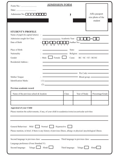 2023 School Admission Form Printable Forms Free Online
