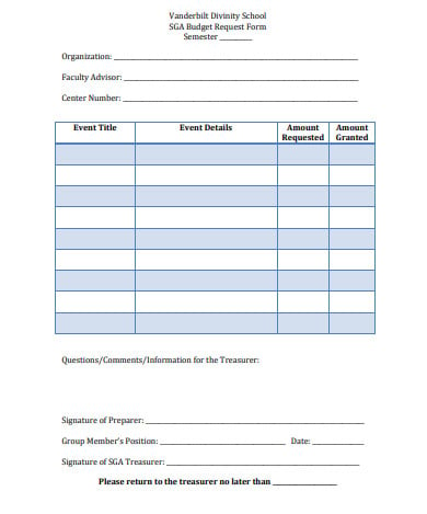 school budget request form