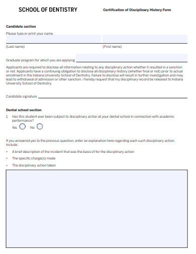 school certification of disciplinary history form template