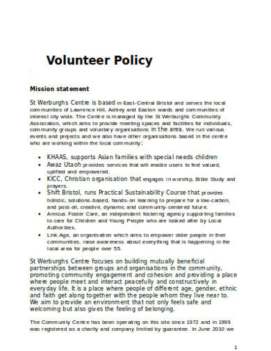 school charity volunteer policy