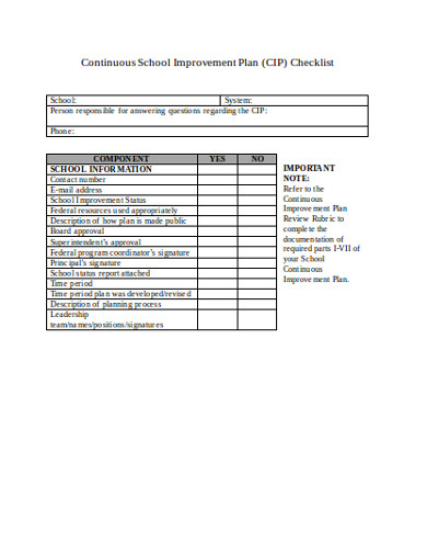school continuous checklist improvement plan