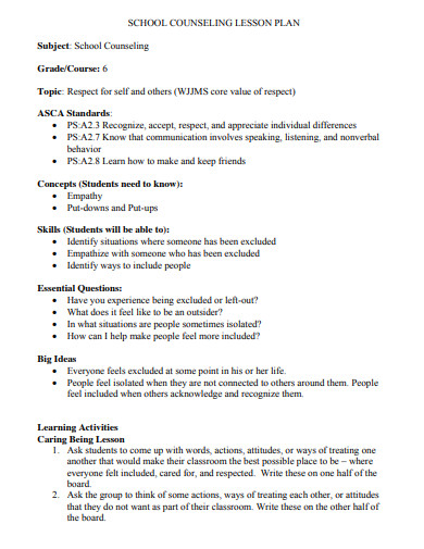 11 School Counselor Lesson Plan Templates In PDF Word