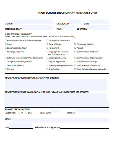 school disciplinary referral form template