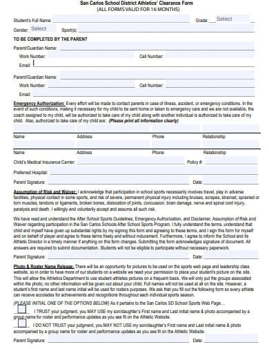 school-district-athletics-clearance-form-example