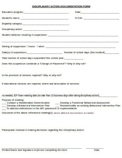 school documentation disciplinary action form template