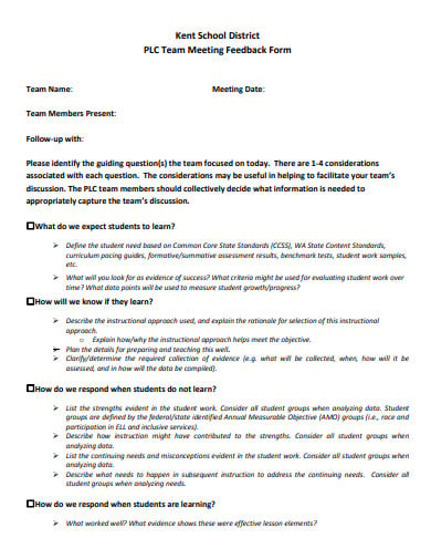 school meeting feedback form template