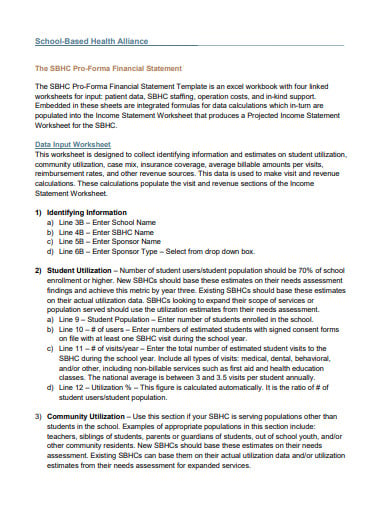 school pro forma financial statement template