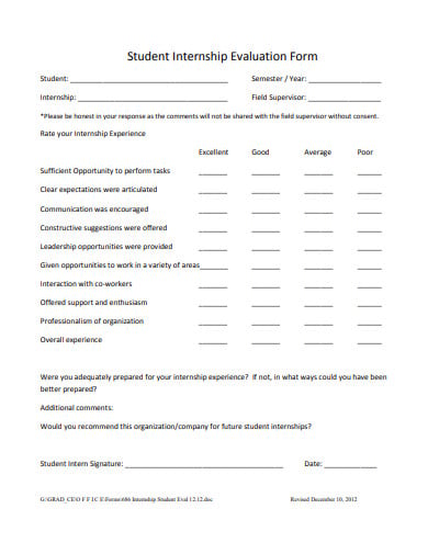 school student internship evaluation form template
