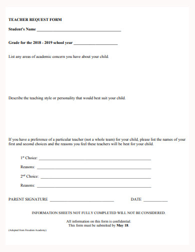 school teacher request form template