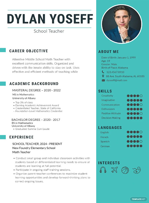 school teacher resume template