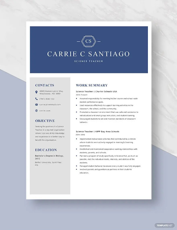 teacher resume format word file download