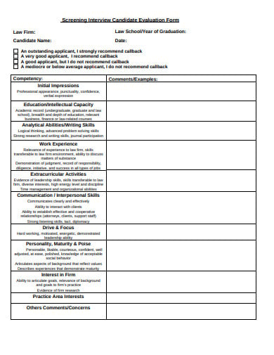 screening interview candidate evaluation form template