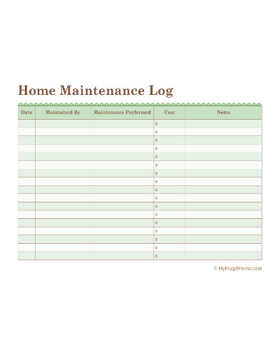 10+ Home Maintenance Log Templates PDF | DOC | Free & Premium Templates