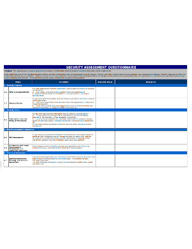 11+ Security Assessment Questionnaire Templates in MS Word | MS Excel ...