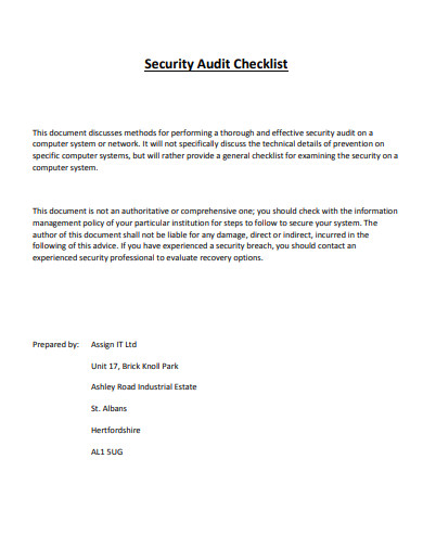 8 Security Audit Checklist Templates In Pdf Doc