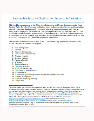 security checklist for personal information template