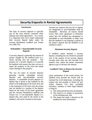 security deposit rental agreement template