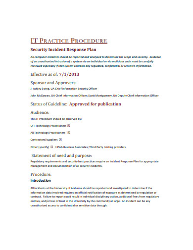 7 Security Incident Response Plan Templates In PDF DOC