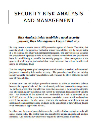 security risk analysis management
