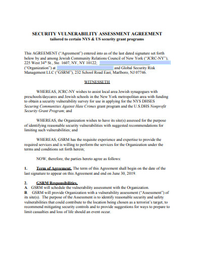 security vulnerability assessment agreement