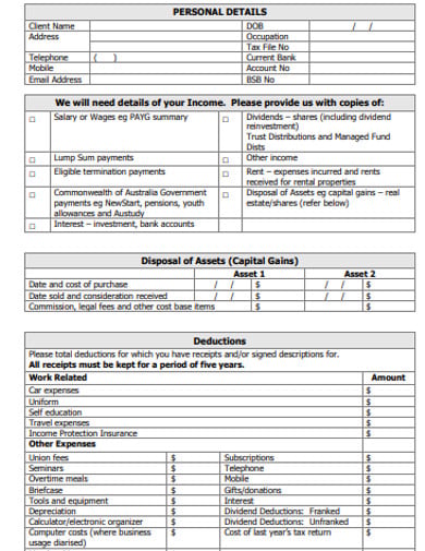 tax form questionnaire