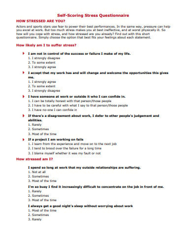 self scoring stress assessment questionnaire template