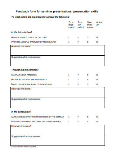 seminar feedback form sample