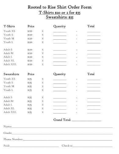 shirt order form example