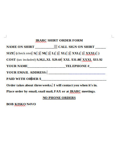 shirt order form in doc