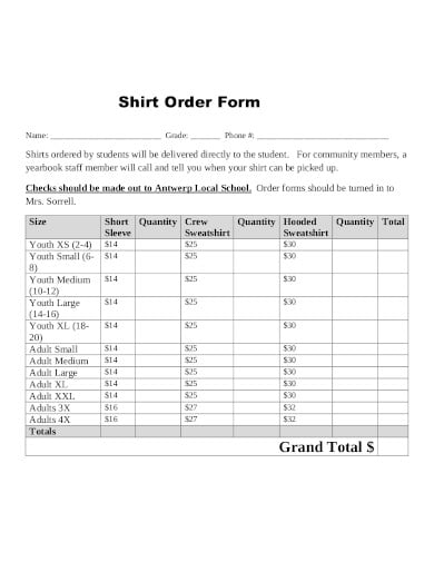 FREE 10+ Shirt Order Form Templates in PDF | MS Word