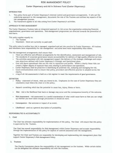 sickness charity risk management policy template