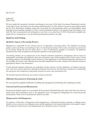 significant audit findings letter template