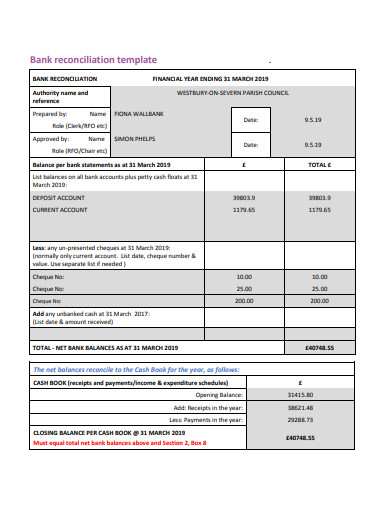 simple bank reconiliation template