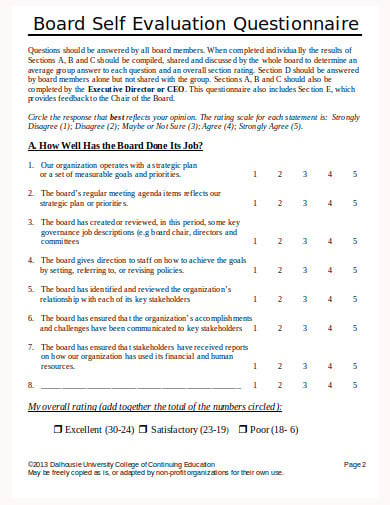 simple board self evaluation questionnaire template