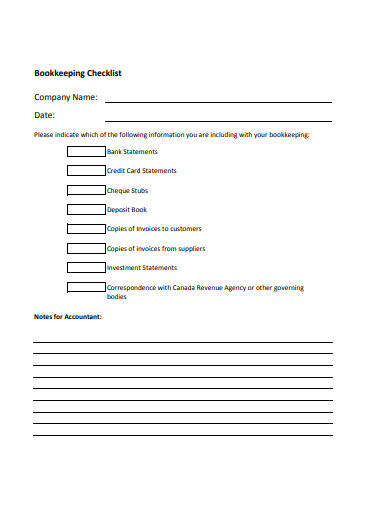 simple bookkeeping checklist