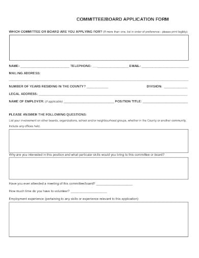 simple committee application form in pdf