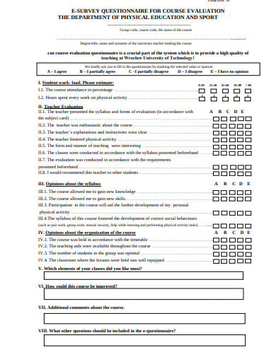 simple course evaluation questionnaire template
