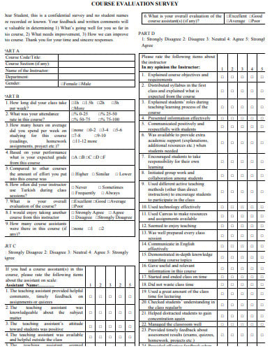 9+ Course Evaluation Survey Templates in PDF
