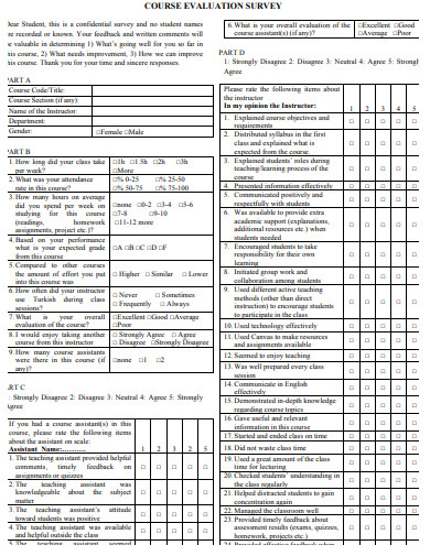 9+ Course Evaluation Survey Templates in PDF