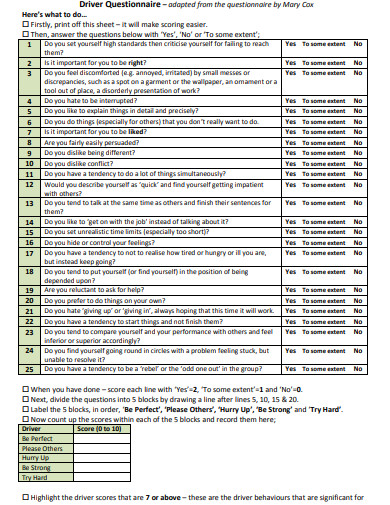 21 Driver Questionnaire Templates In Pdf Doc Xls