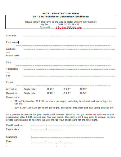 simple hotel registration form template