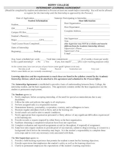 simple internship learning agreement in pdf